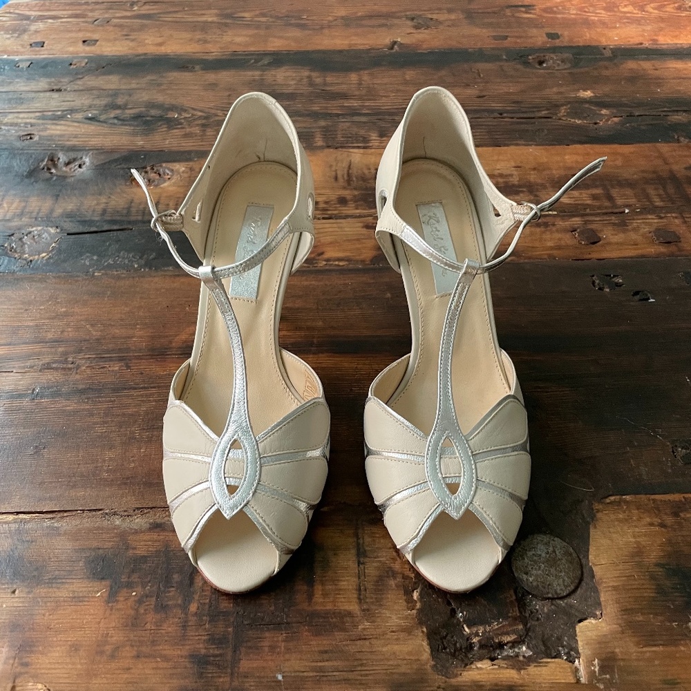 BHLDN Mimosa T-Straps Ivory Shoes Size Euro 36